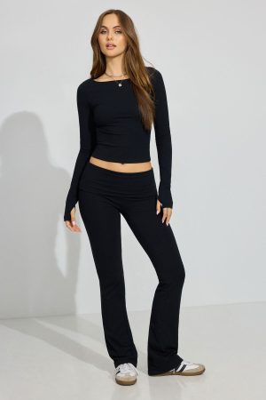 Soft Cotton Fold Over Flare Pants