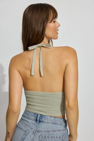 Plunge Neckline Crochet Halter Top