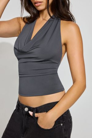 Deep Cowl Neck Halter Top