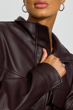 Oversized Faux Leather Bomber