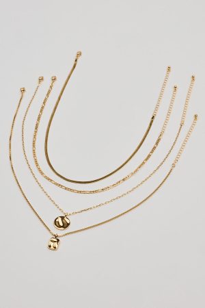 Set of 5 Hammered Charms and Chains Necklaces