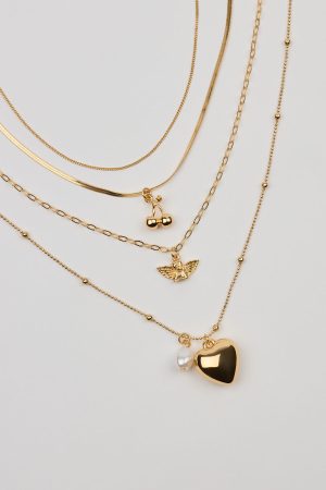 Set of 4 Angel and Cherry Pendant Necklaces