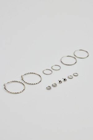6 Pack of Mini Studs & Thin Hoop Earrings