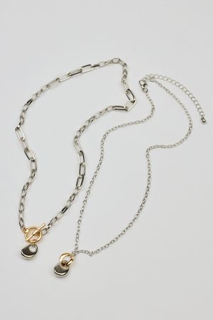 Set of 2 Mini Hammered Oval Necklaces