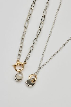 Set of 2 Mini Hammered Oval Necklaces