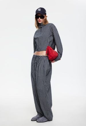 AURA PANT – NAVY LEMON PLAID